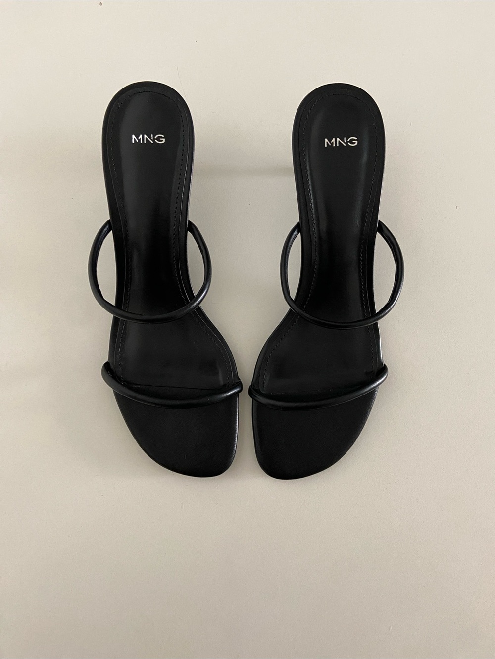 Mango Black Minimal Double-Strap Kitten Heel Slides